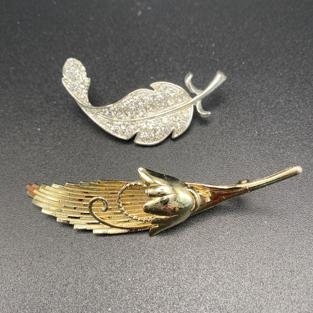 Unsigned Silver & Gold Tone Brooch Set Vintage Leaf Wheat Multi 2 & 3 Inches